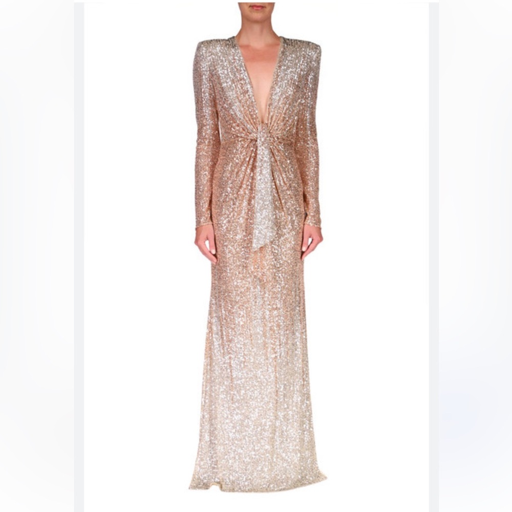 Badgley Mischka Floor Length Sequin Rose Gold Evening Gown Size 12